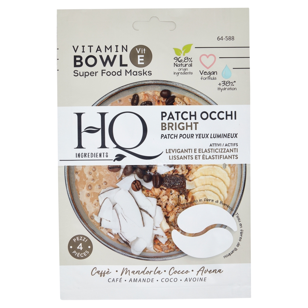 HQ Ingredients Patch Occhi Bright Attivi Caffè - Mandorla - Cocco - Avena 4 pz